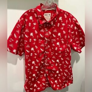 Red VSTR Hawaiian Shirt Button Down Short Sleeve Shirt Size XL